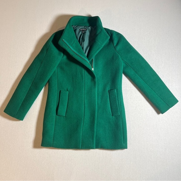 J Crew Wool Blend Kelly Green Peacoat w/ Hidden Gold Zipper, Size 2 - Picture 2 of 11